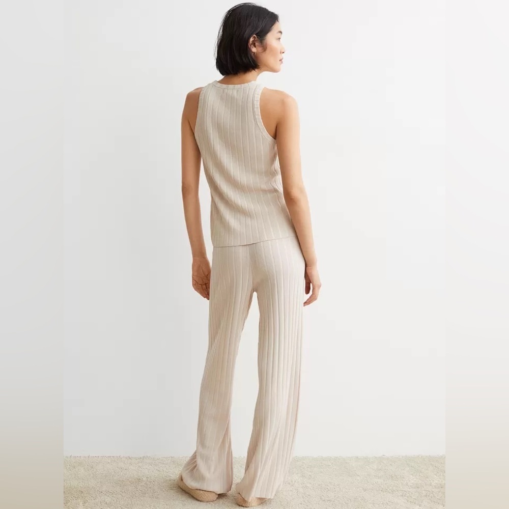 NWT H&M Ribbed Knit Longline Tank & Wide Leg Pants Set Size M